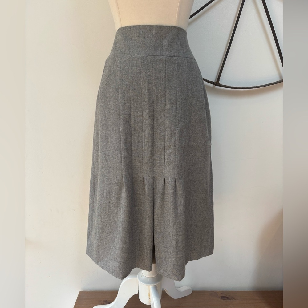 Oscar de la Renta Charcoal Gray Pleated Midi Skirt